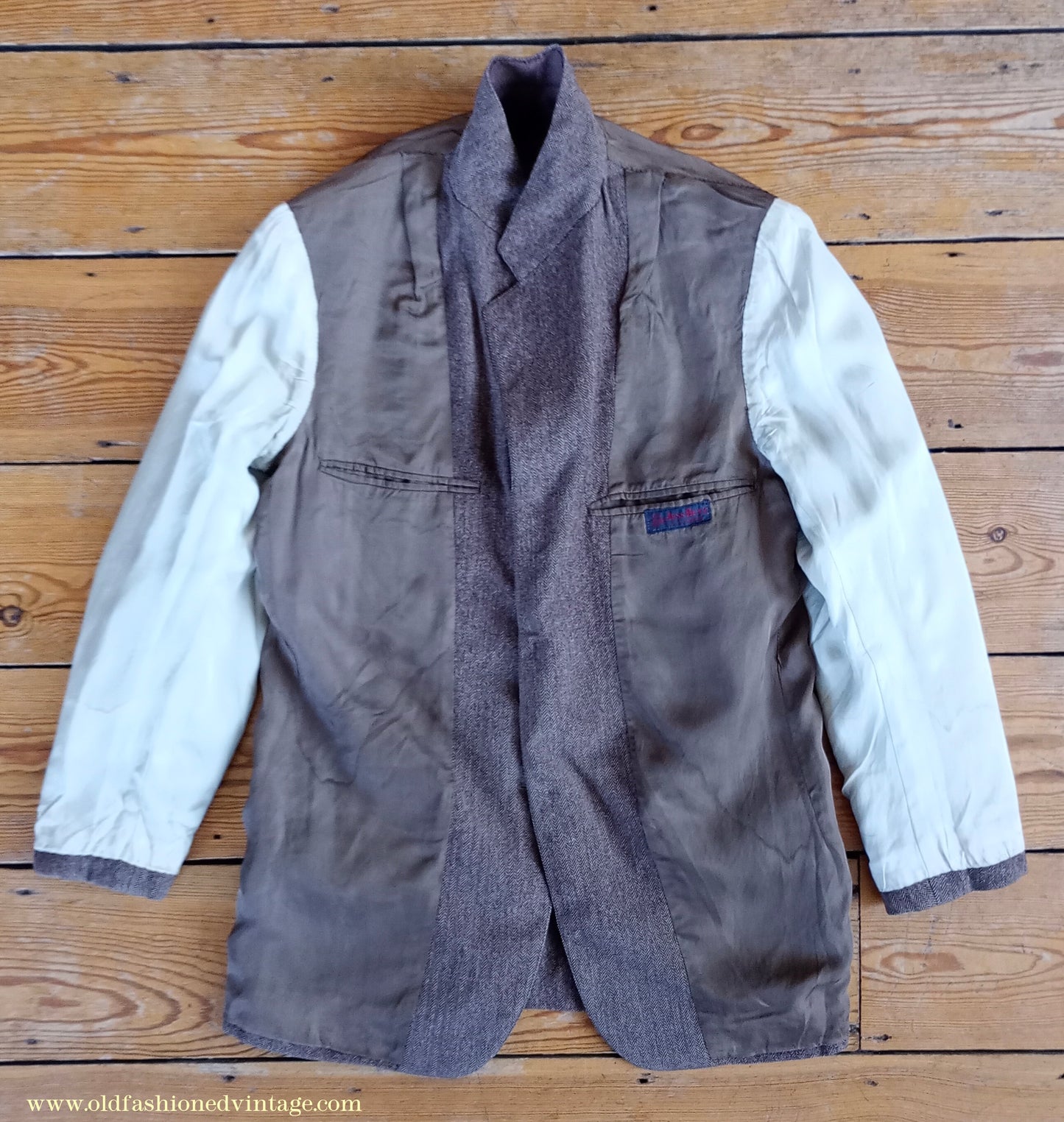 Vintage Mens 1950s American Tweed Suit Ivy Style 3/2 Roll Brown Herringbone Sack Jacket 36"
