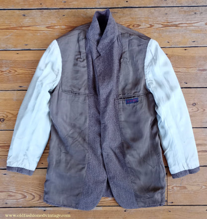 Vintage Mens 1950s American Tweed Suit Ivy Style 3/2 Roll Brown Herringbone Sack Jacket 36"
