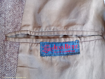 Vintage Mens 1950s American Tweed Suit Ivy Style 3/2 Roll Brown Herringbone Sack Jacket 36"