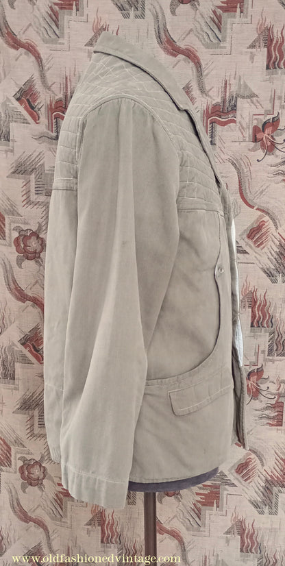 Vintage Mens 1950s Italian Maremmana Hunting Jacket Khaki Cotton 36"
