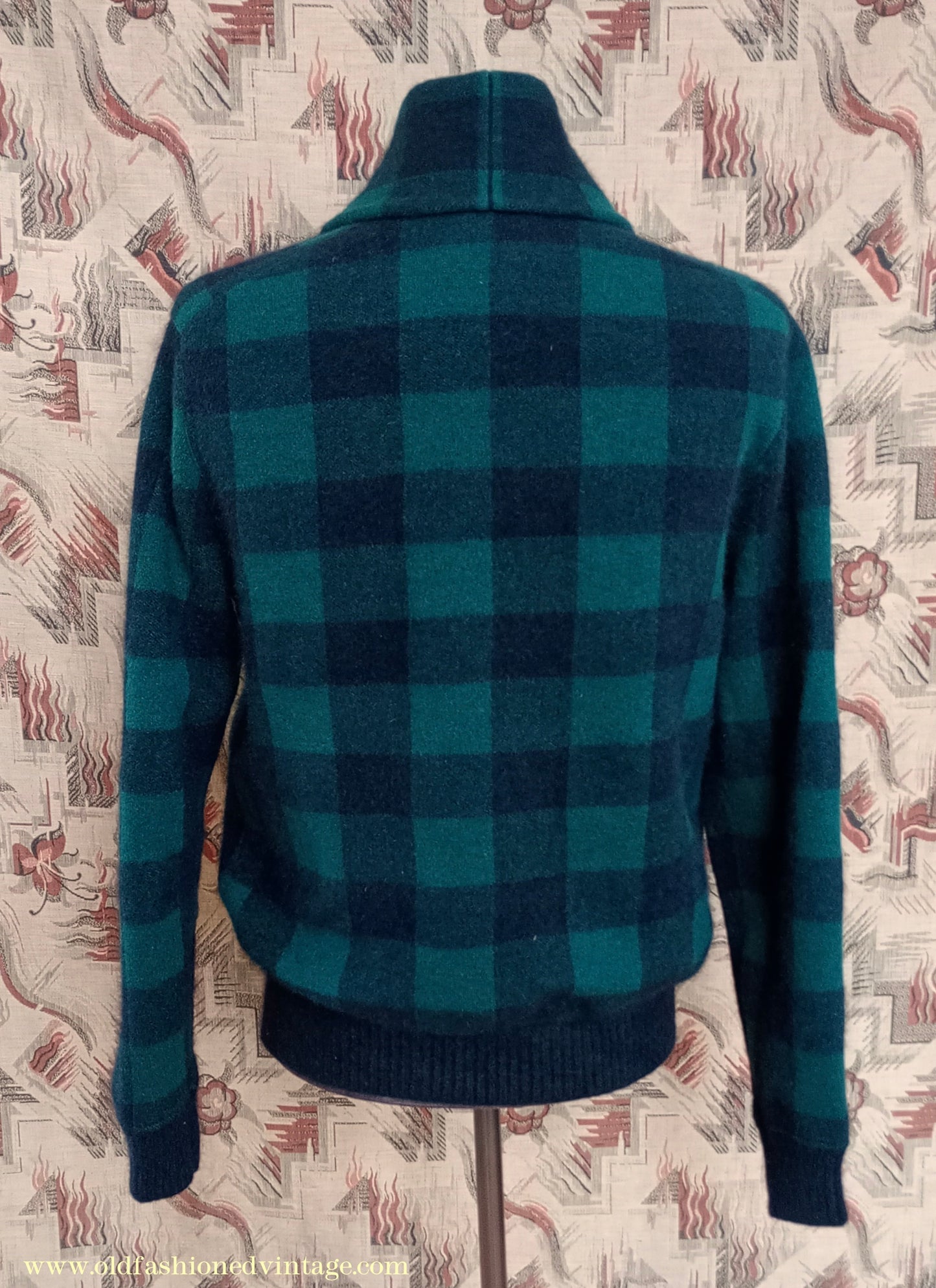 Mens Polo Ralph Lauren Shawl Collar Cardigan Sweater Jacket Green Black Buffalo Plaid Check 1930s Vintage Style M