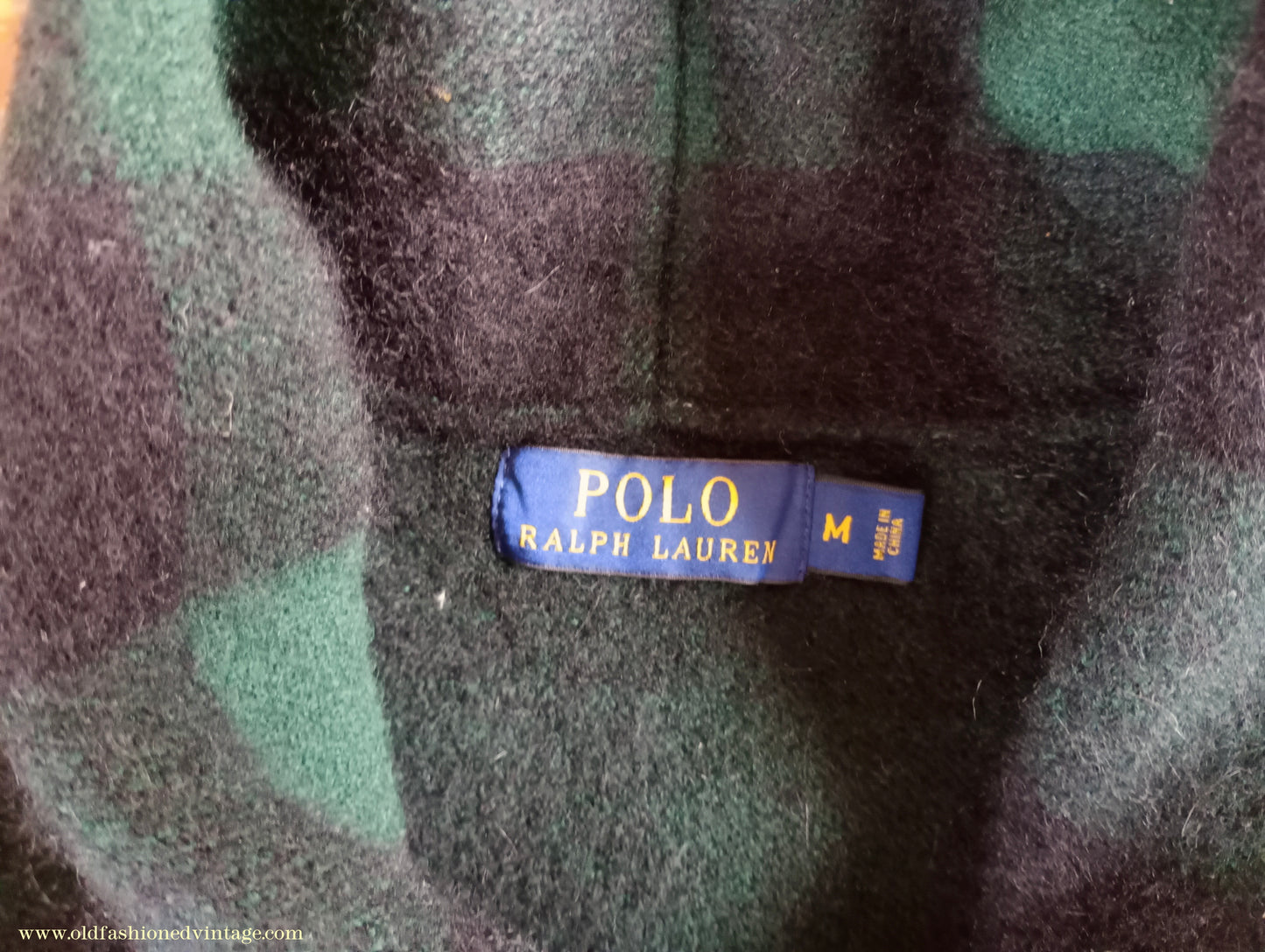 Mens Polo Ralph Lauren Shawl Collar Cardigan Sweater Jacket Green Black Buffalo Plaid Check 1930s Vintage Style M