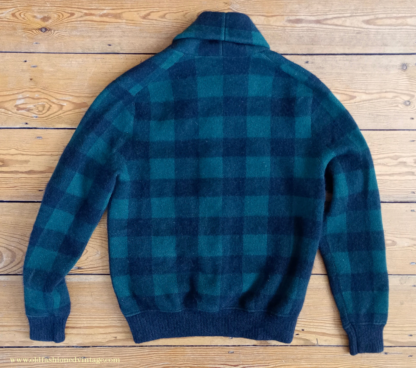 Mens Polo Ralph Lauren Shawl Collar Cardigan Sweater Jacket Green Black Buffalo Plaid Check 1930s Vintage Style M