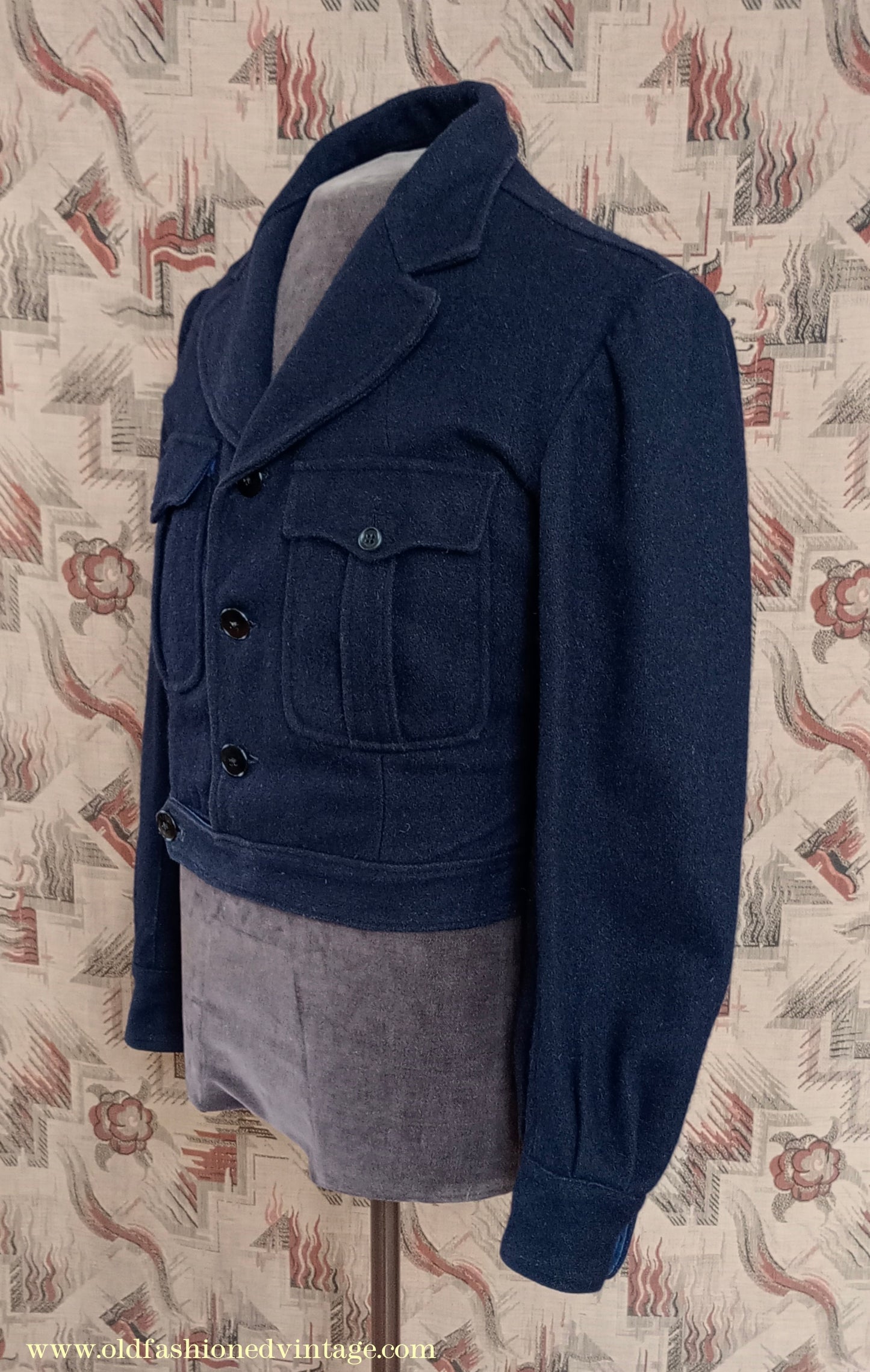 Vintage Mens 1940s French Blouson Civilianised Military Battledress Jacket Navy Blue Wool 36"