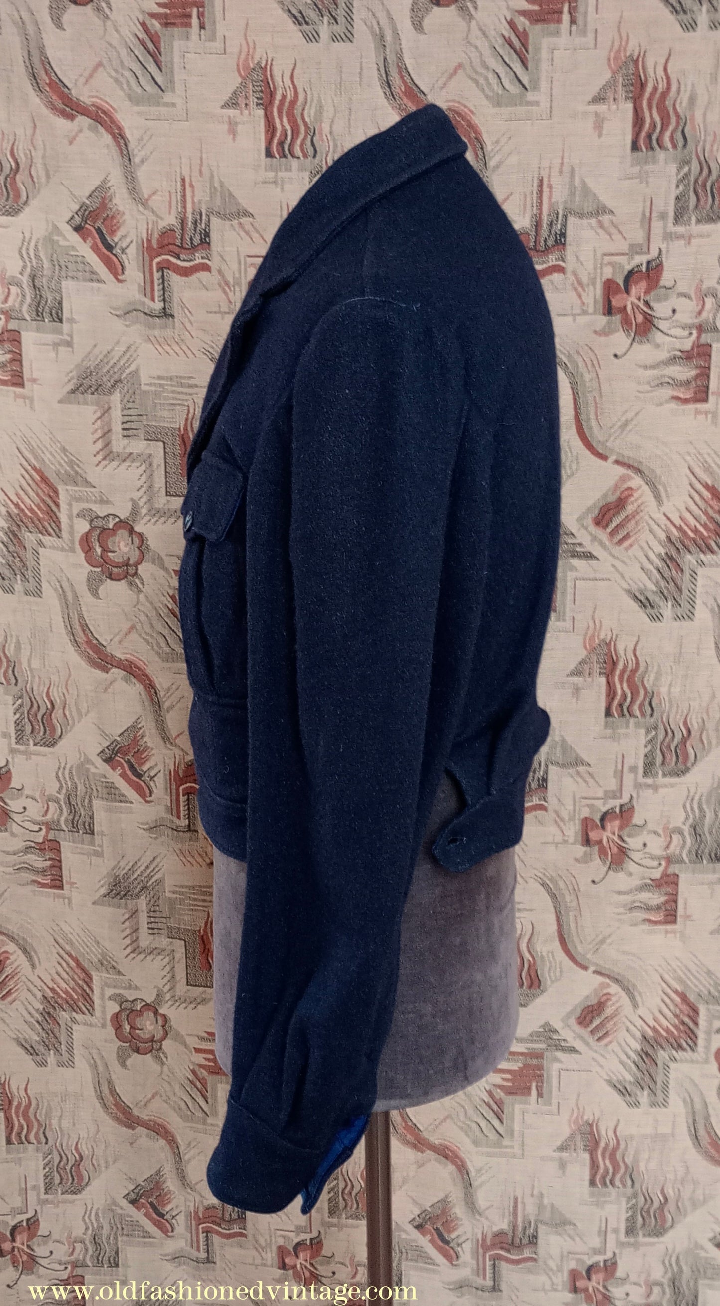 Vintage Mens 1940s French Blouson Civilianised Military Battledress Jacket Navy Blue Wool 36"