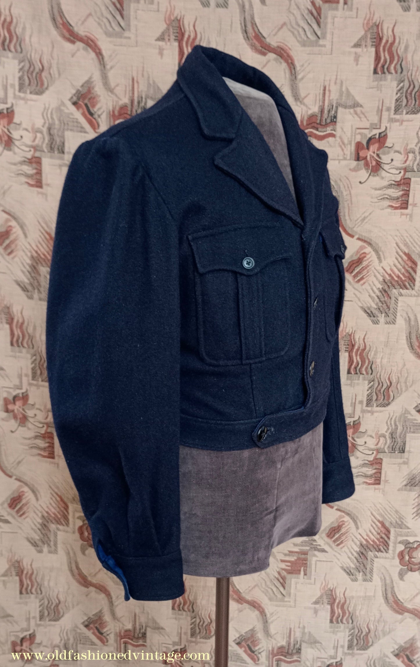 Vintage Mens 1940s French Blouson Civilianised Military Battledress Jacket Navy Blue Wool 36"