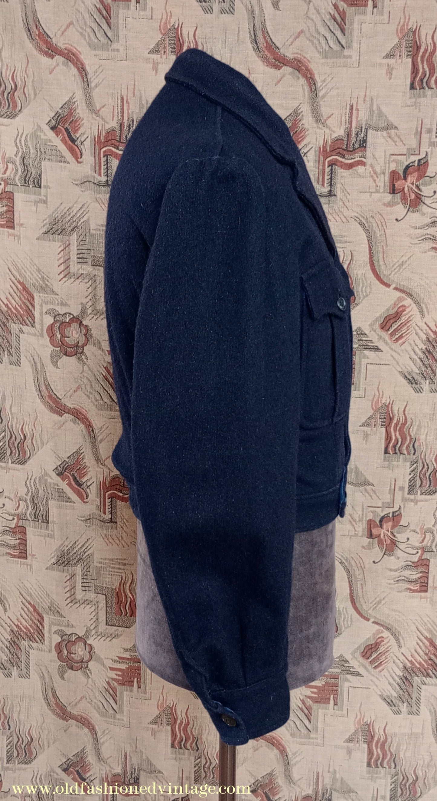 Vintage Mens 1940s French Blouson Civilianised Military Battledress Jacket Navy Blue Wool 36"