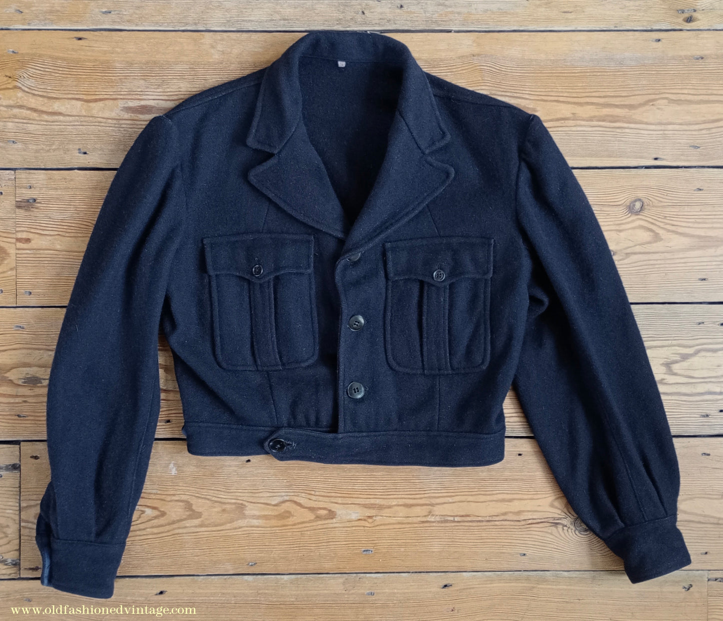 Vintage Mens 1940s French Blouson Civilianised Military Battledress Jacket Navy Blue Wool 36"