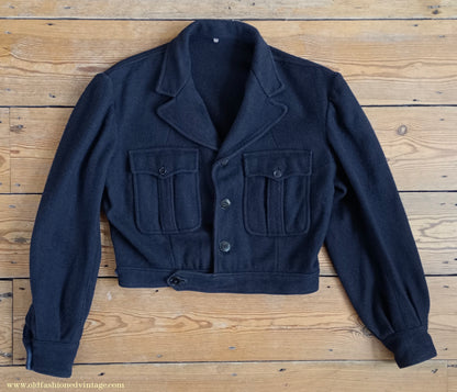 Vintage Mens 1940s French Blouson Civilianised Military Battledress Jacket Navy Blue Wool 36"