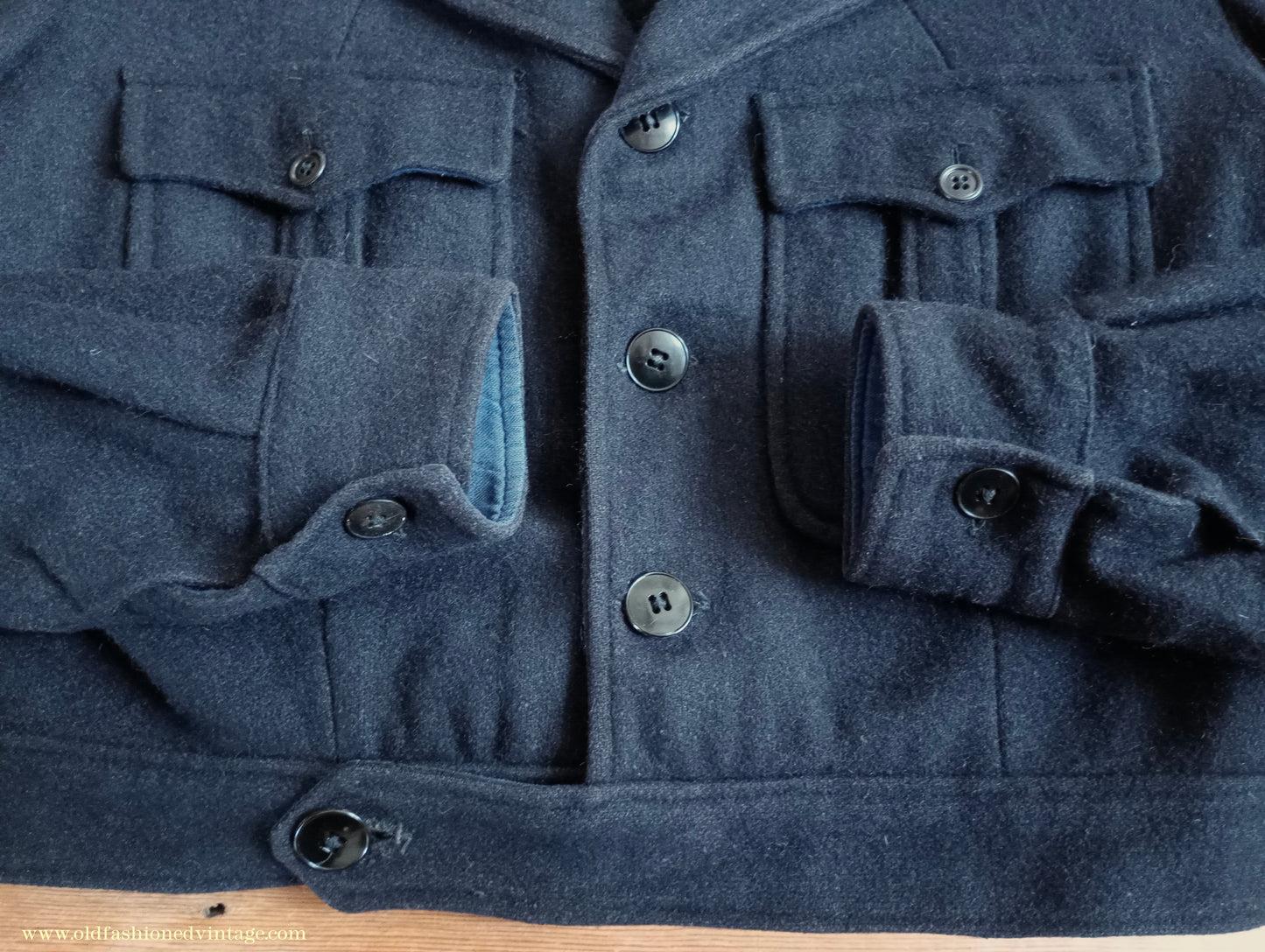 Vintage Mens 1940s French Blouson Civilianised Military Battledress Jacket Navy Blue Wool 36"