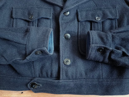 Vintage Mens 1940s French Blouson Civilianised Military Battledress Jacket Navy Blue Wool 36"