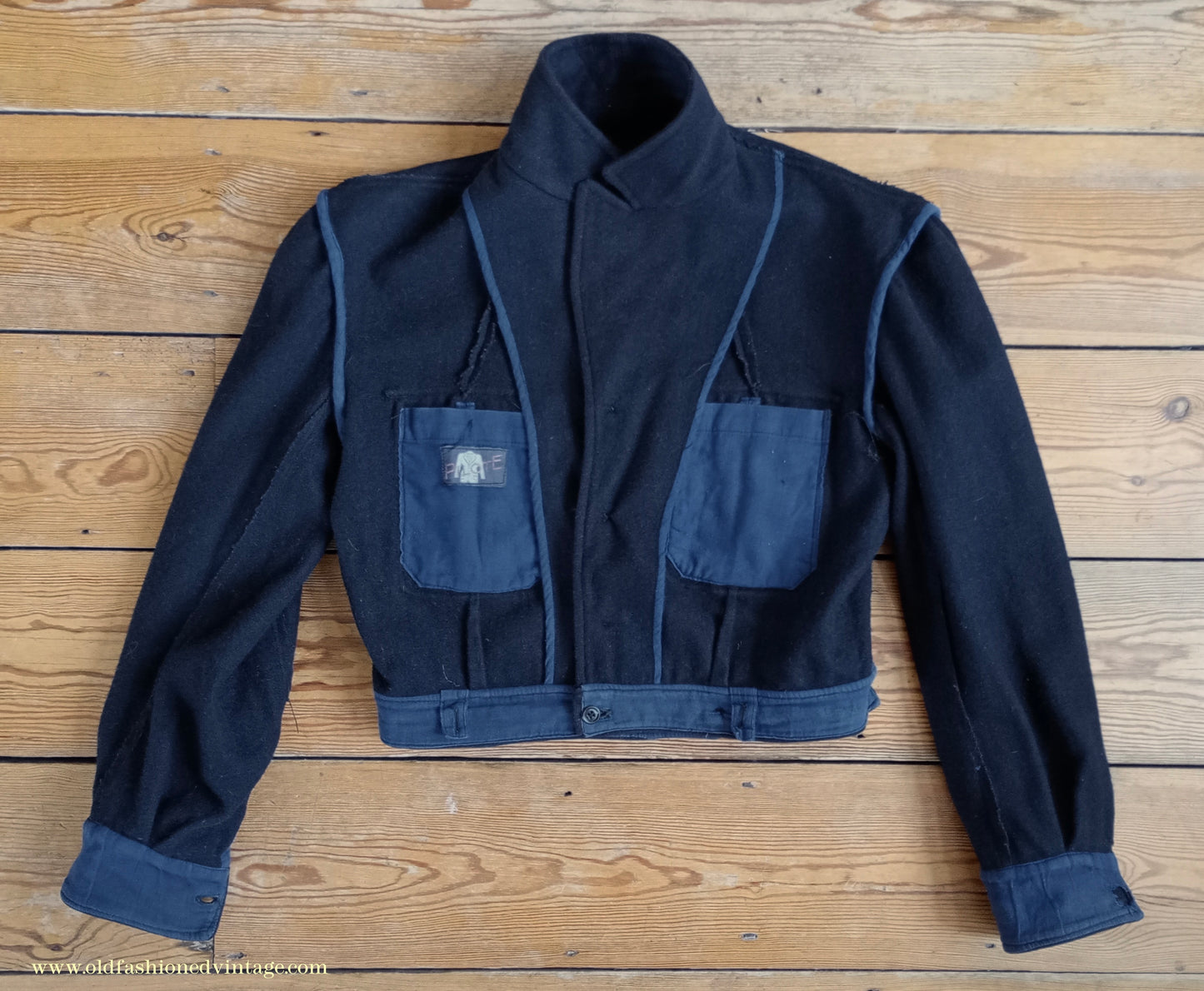 Vintage Mens 1940s French Blouson Civilianised Military Battledress Jacket Navy Blue Wool 36"