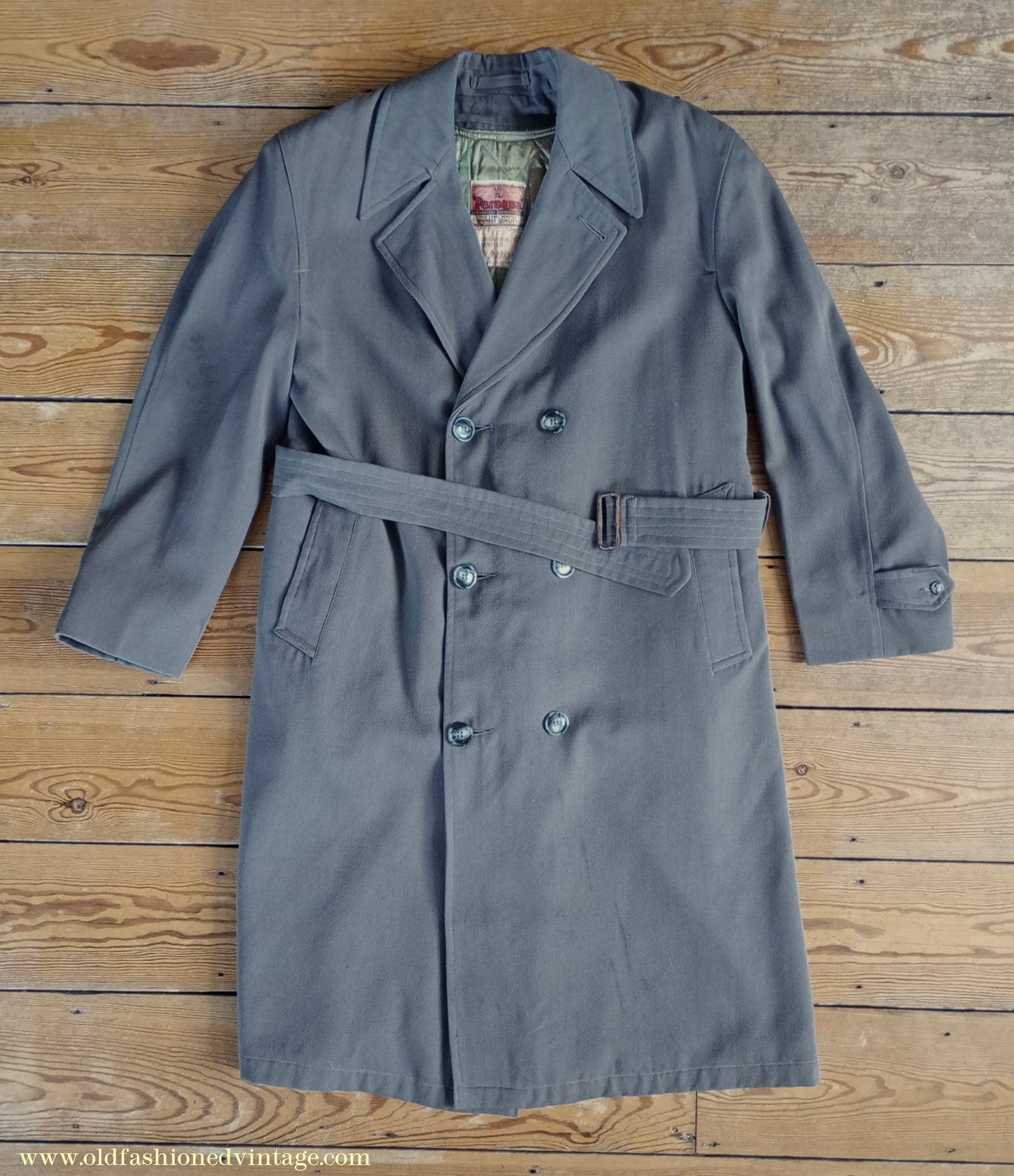 Vintage Mens 1950s Paraqua Trenchcoat Double Breasted Raincoat Rain Trench Coat Mac 40" 42"