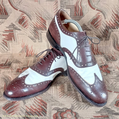 Vintage Mens Two Tone Wingtip Brogues Spectator Shoes Brown White Jones Bootmaker Gatsby UK 9.5