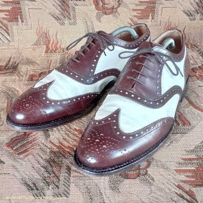 Vintage Mens Two Tone Wingtip Brogues Spectator Shoes Brown White Jones Bootmaker Gatsby UK 9.5