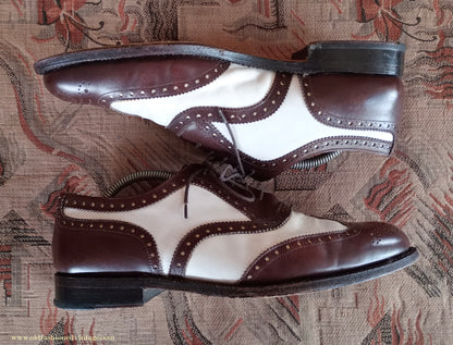 Vintage Mens Two Tone Wingtip Brogues Spectator Shoes Brown White Jones Bootmaker Gatsby UK 9.5