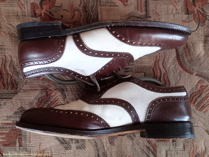 Vintage Mens Two Tone Wingtip Brogues Spectator Shoes Brown White Jones Bootmaker Gatsby UK 9.5