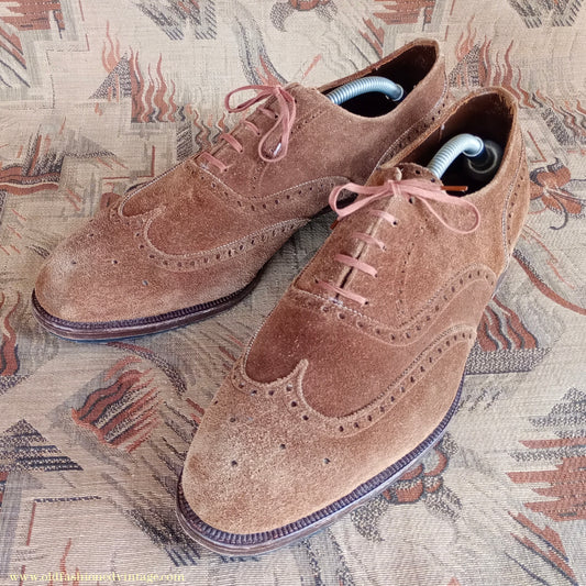 Vintage Mens 1960s Skerry Suede Brogues Shoes Wingtip Brown UK 11