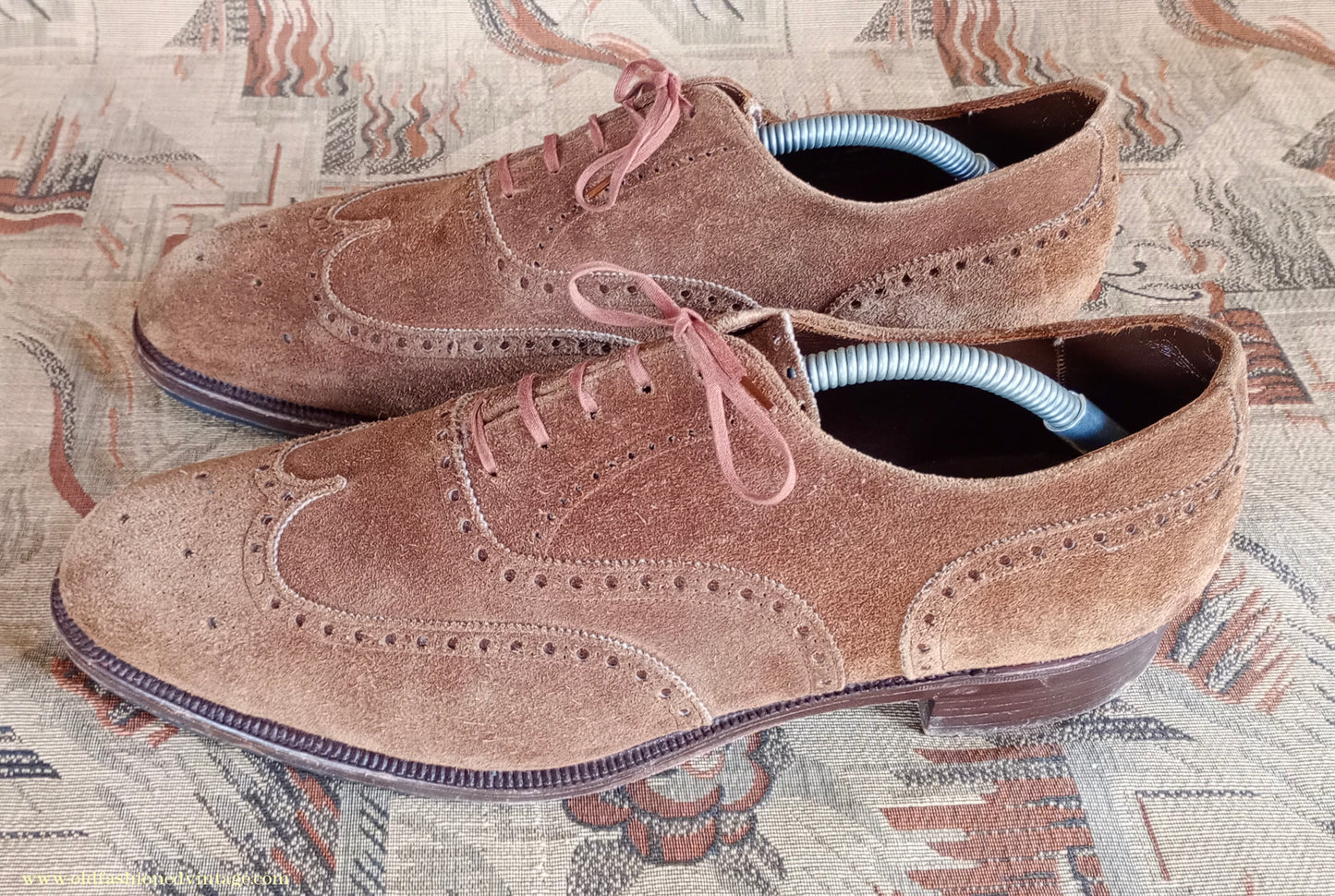 Vintage Mens 1960s Skerry Suede Brogues Shoes Wingtip Brown UK 11
