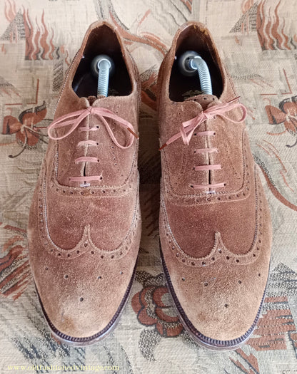 Vintage Mens 1960s Skerry Suede Brogues Shoes Wingtip Brown UK 11