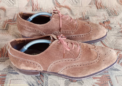 Vintage Mens 1960s Skerry Suede Brogues Shoes Wingtip Brown UK 11