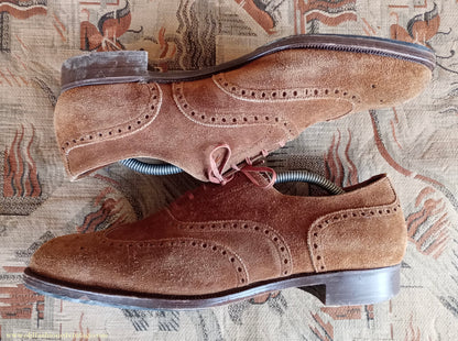 Vintage Mens 1960s Skerry Suede Brogues Shoes Wingtip Brown UK 11