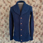 Vintage Mens 1930s 1940s Shawl Collar Cardigan Sweater Navy Blue Knit Knitted Wool Jacket S