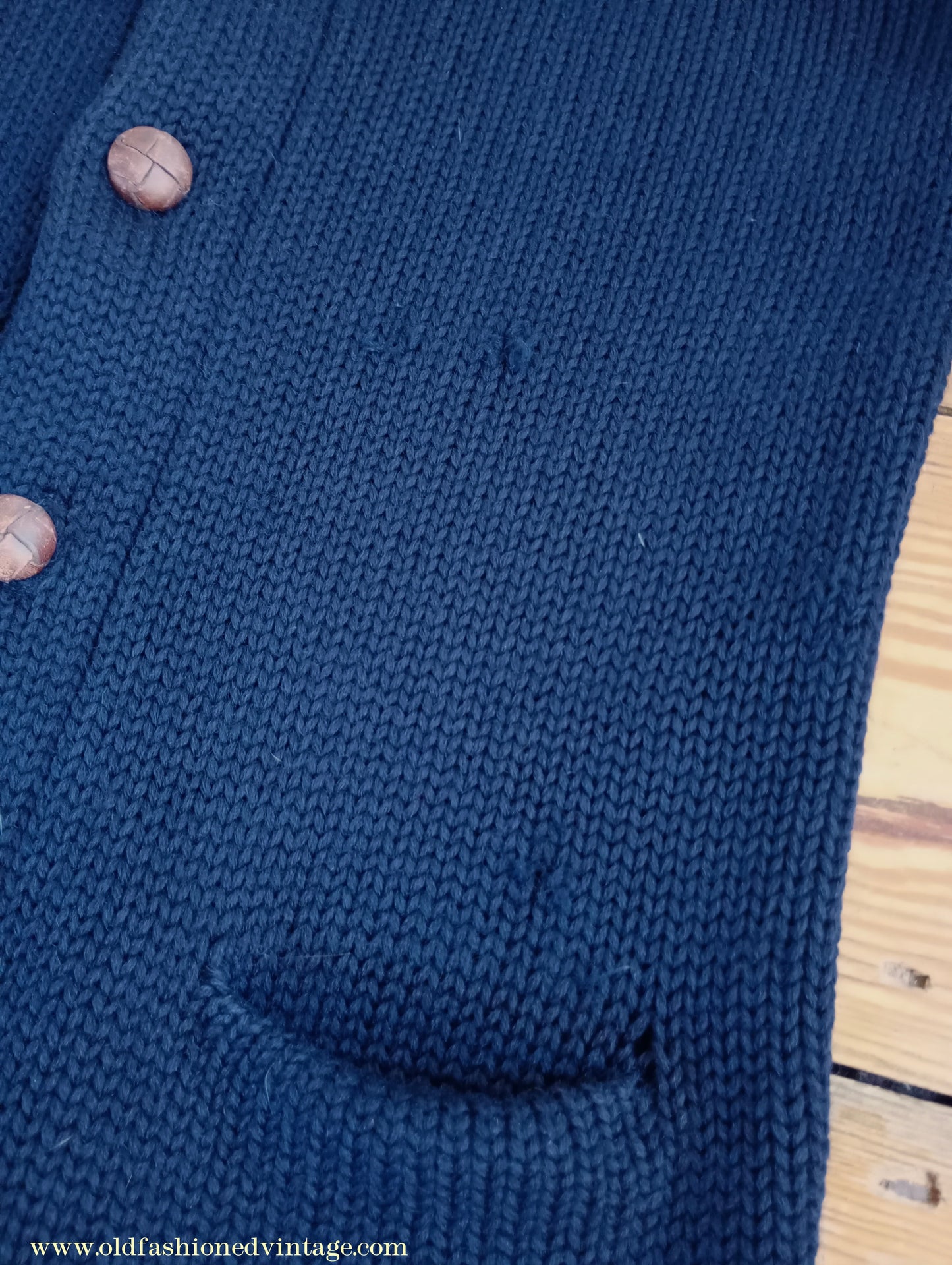 Vintage Mens 1930s 1940s Shawl Collar Cardigan Sweater Navy Blue Knit Knitted Wool Jacket S