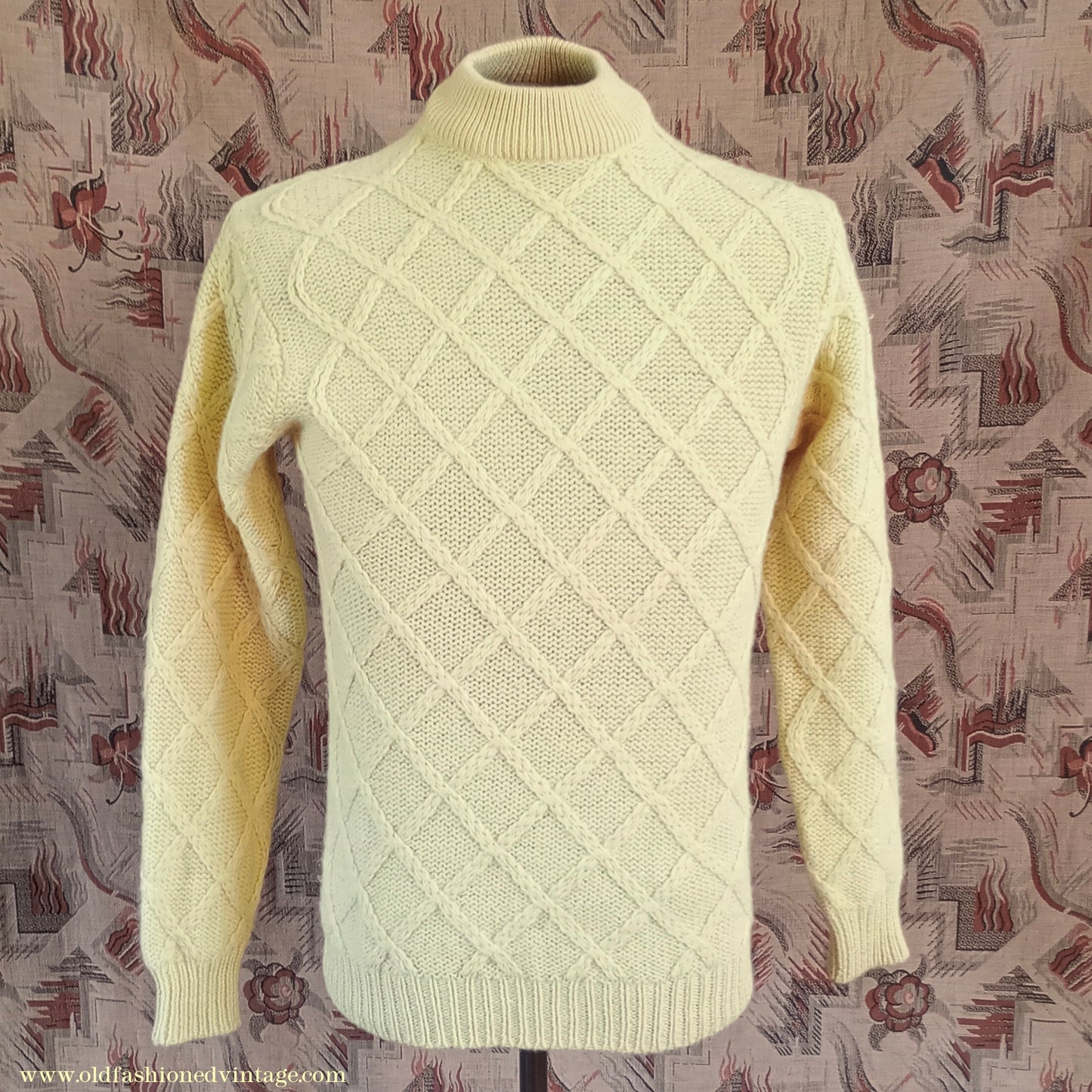 Vintage Mens 1970s 1980s Turtle Neck Jumper Sweater Yellow Wool UK S