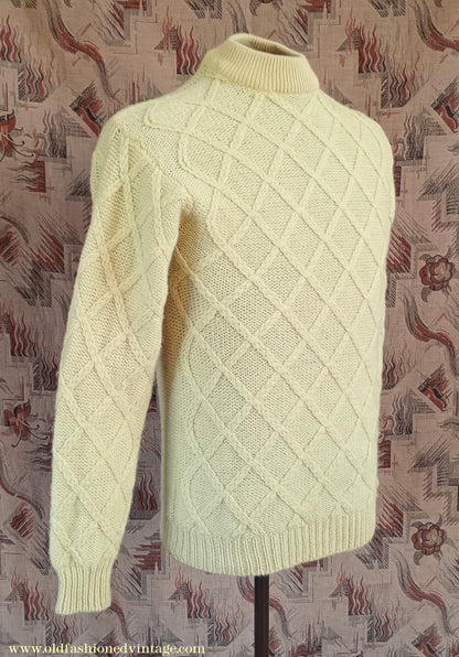 Vintage Mens 1970s 1980s Turtle Neck Jumper Sweater Yellow Wool UK S