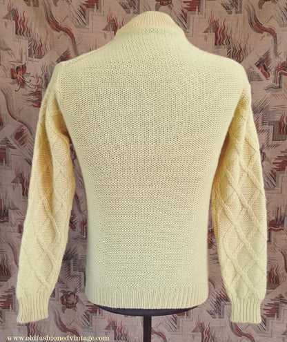 Vintage Mens 1970s 1980s Turtle Neck Jumper Sweater Yellow Wool UK S