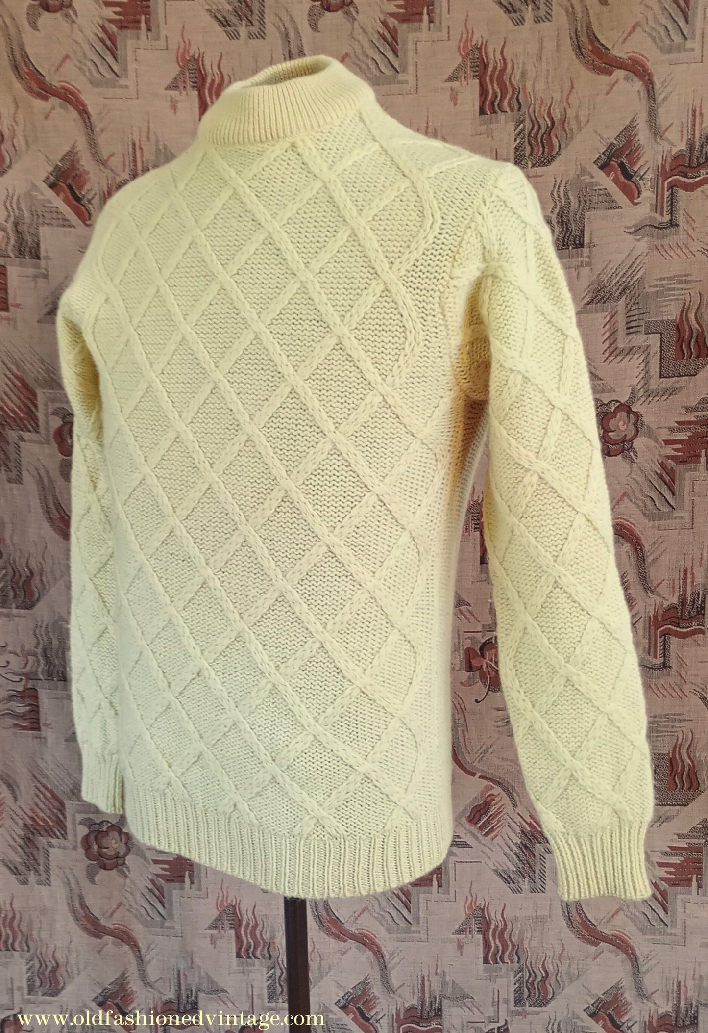 Vintage Mens 1970s 1980s Turtle Neck Jumper Sweater Yellow Wool UK S