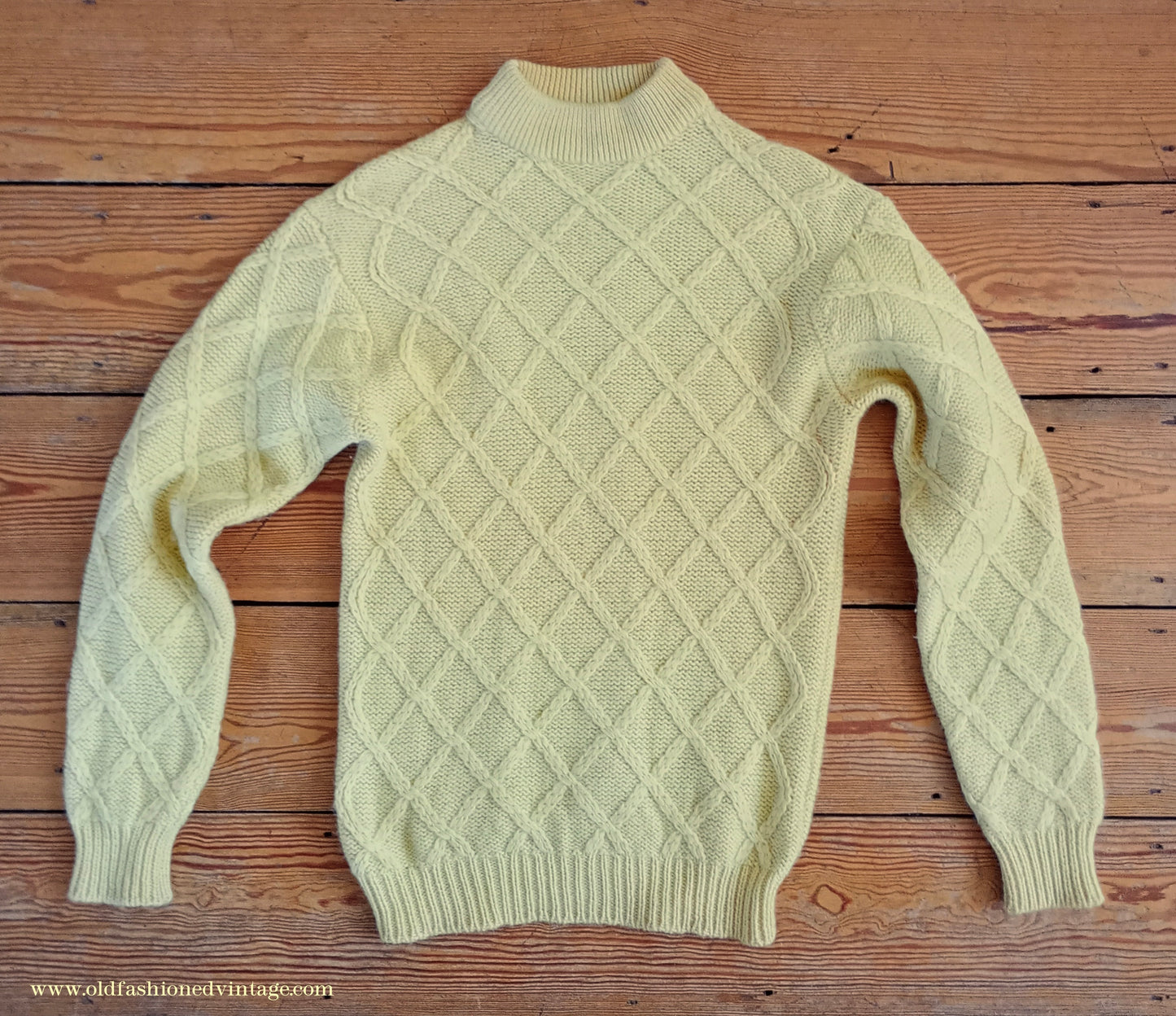 Vintage Mens 1970s 1980s Turtle Neck Jumper Sweater Yellow Wool UK S