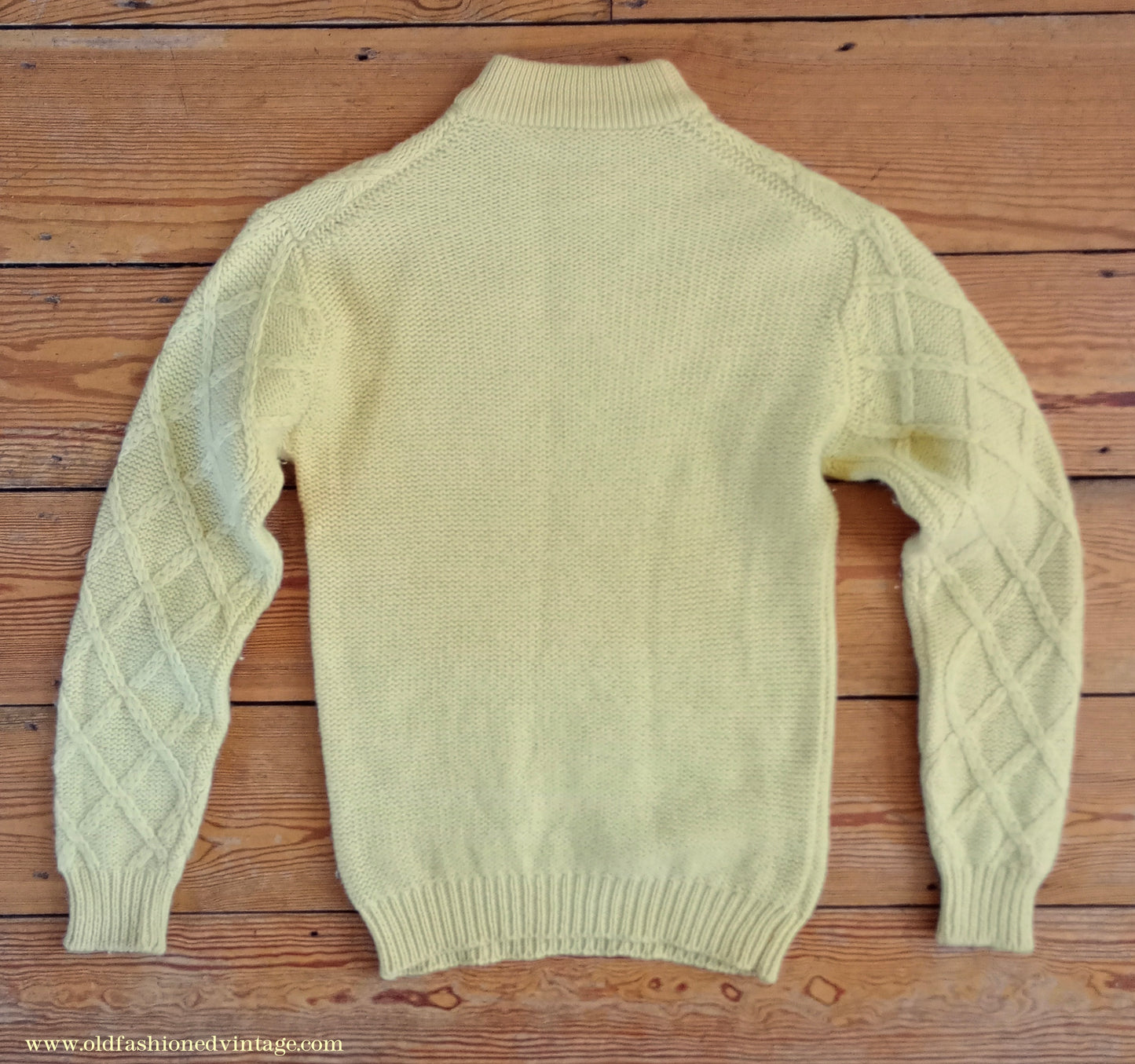 Vintage Mens 1970s 1980s Turtle Neck Jumper Sweater Yellow Wool UK S