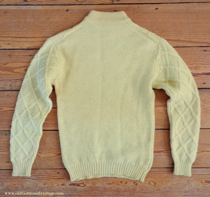 Vintage Mens 1970s 1980s Turtle Neck Jumper Sweater Yellow Wool UK S