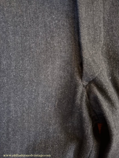 Vintage Mens 1910s 1920s Trousers Charcoal Grey Herringbone Wool Pants Shabby Distressed Workwear Edwardian 38"