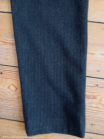 Vintage Mens 1910s 1920s Trousers Charcoal Grey Herringbone Wool Pants Shabby Distressed Workwear Edwardian 38"