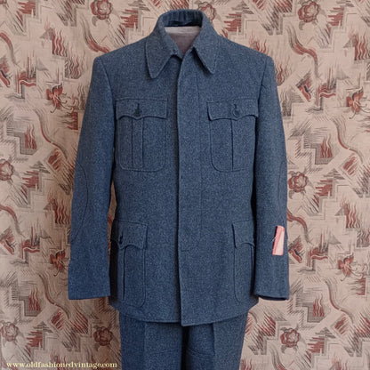 Vintage Mens NOS 1960s West German ZB Civil Defence Uniform Cold War Work Suit Jacket & Trousers Grey Wool 40" 42"