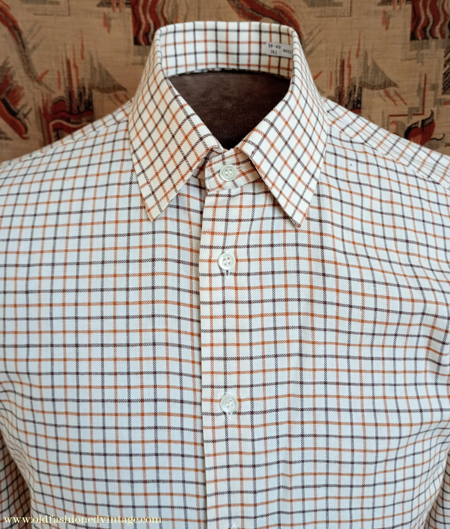 Vintage Mens 1980s Clydella Shirt Cream Brown Tattersall Check Country Sports Unworn 15 1/2"