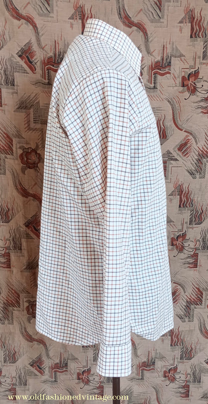 Vintage Mens 1980s Clydella Shirt Cream Brown Tattersall Check Country Sports Unworn 15 1/2"