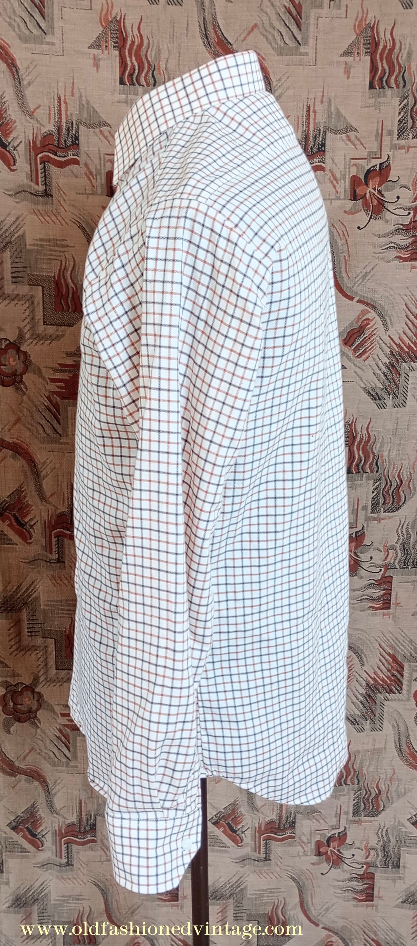 Vintage Mens 1980s Clydella Shirt Cream Brown Tattersall Check Country Sports Unworn 15 1/2"