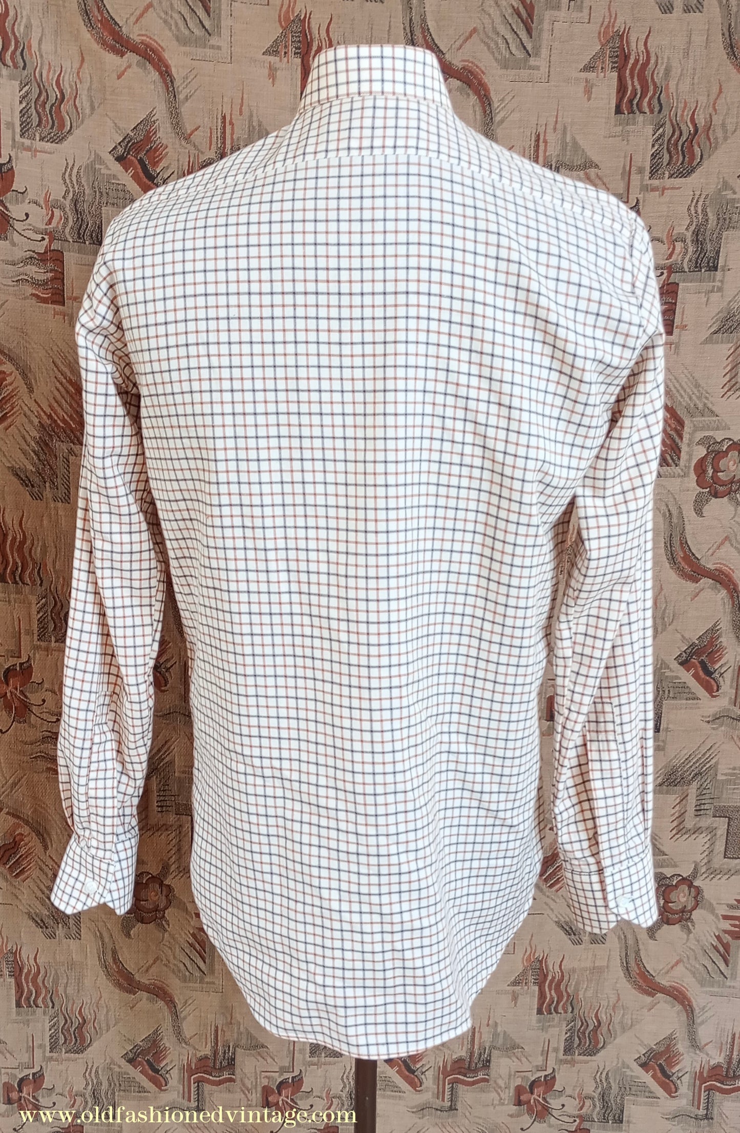 Vintage Mens 1980s Clydella Shirt Cream Brown Tattersall Check Country Sports Unworn 15 1/2"