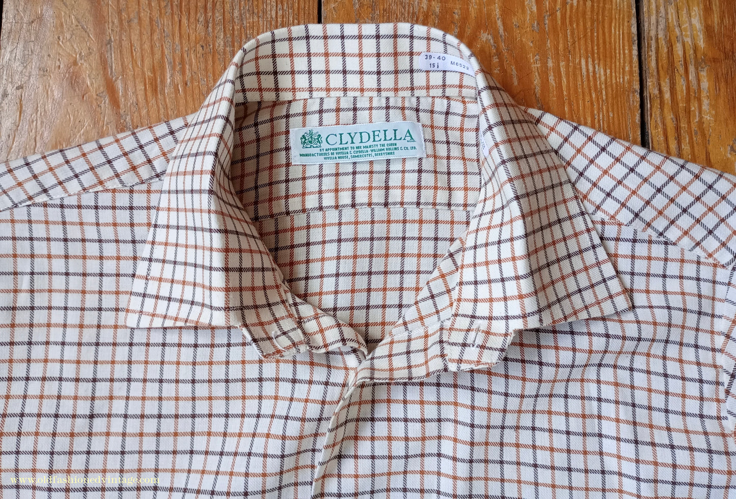 Vintage Mens 1980s Clydella Shirt Cream Brown Tattersall Check Country Sports Unworn 15 1/2"