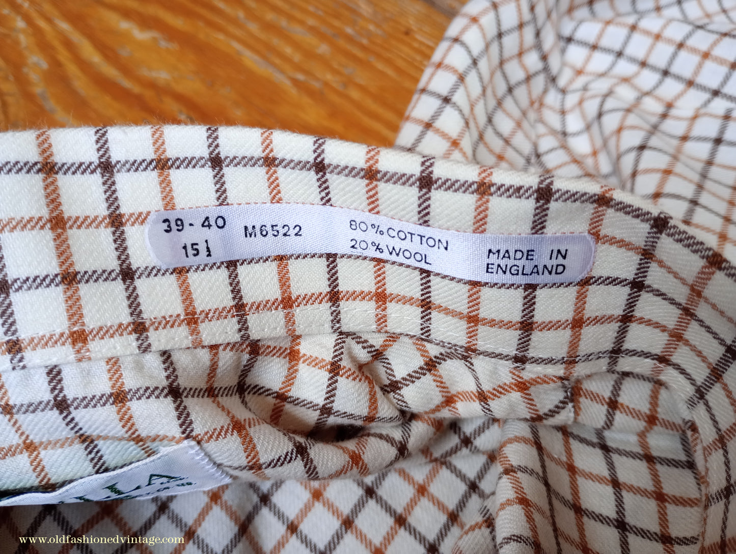Vintage Mens 1980s Clydella Shirt Cream Brown Tattersall Check Country Sports Unworn 15 1/2"