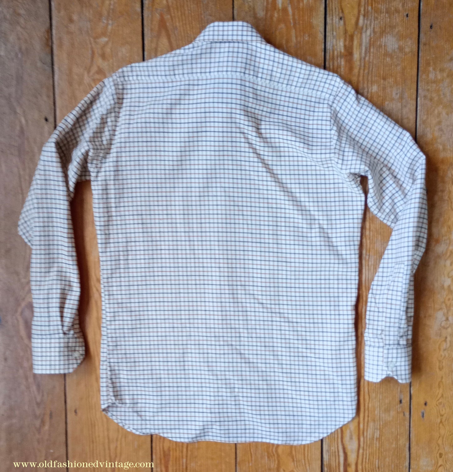 Vintage Mens 1980s Clydella Shirt Cream Brown Tattersall Check Country Sports Unworn 15 1/2"