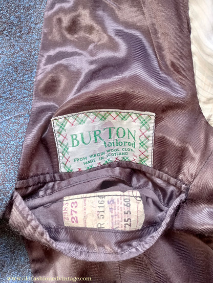 Vintage Mens 1950s 1960 Burtons Tweed 3 Piece Suit Teal Brown Speckled Fleck Thornproof Wool 40"