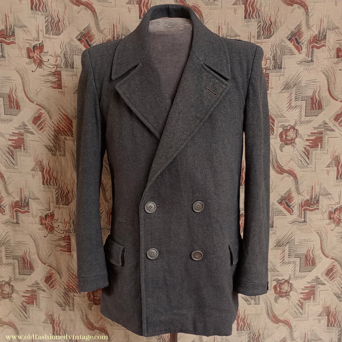 Vintage Mens Timeworn 1930s 1940s Back Belted Double Breasted Work Jacket Brown Wool 38"
