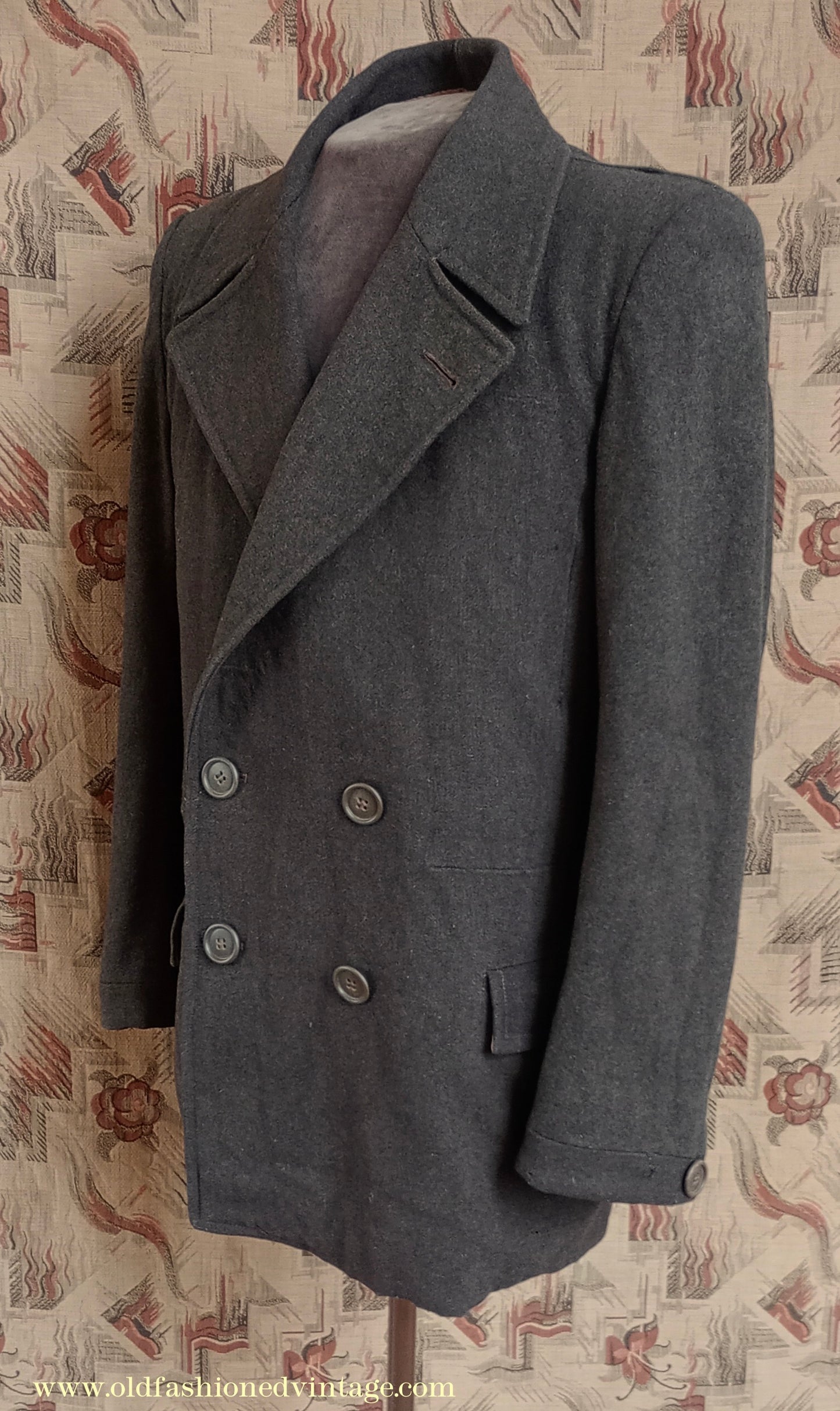 Vintage Mens Timeworn 1930s 1940s Back Belted Double Breasted Work Jacket Brown Wool 38"