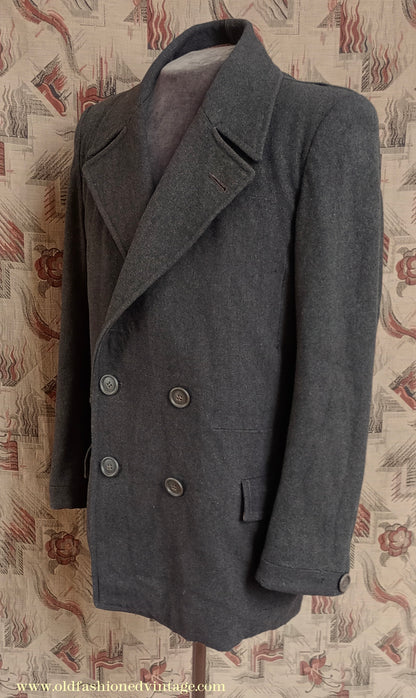 Vintage Mens Timeworn 1930s 1940s Back Belted Double Breasted Work Jacket Brown Wool 38"