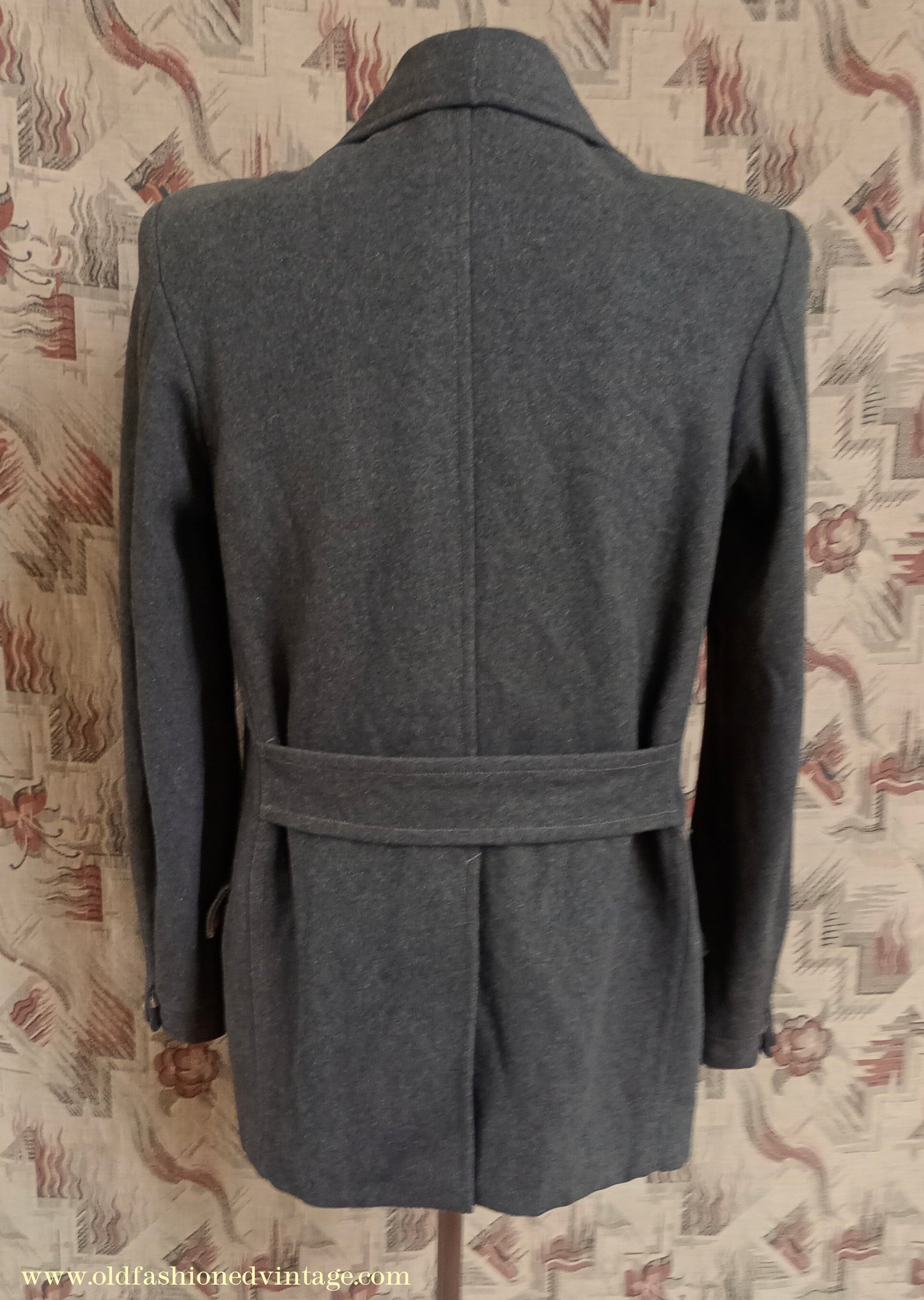 Vintage Mens Timeworn 1930s 1940s Back Belted Double Breasted Work Jacket Brown Wool 38"